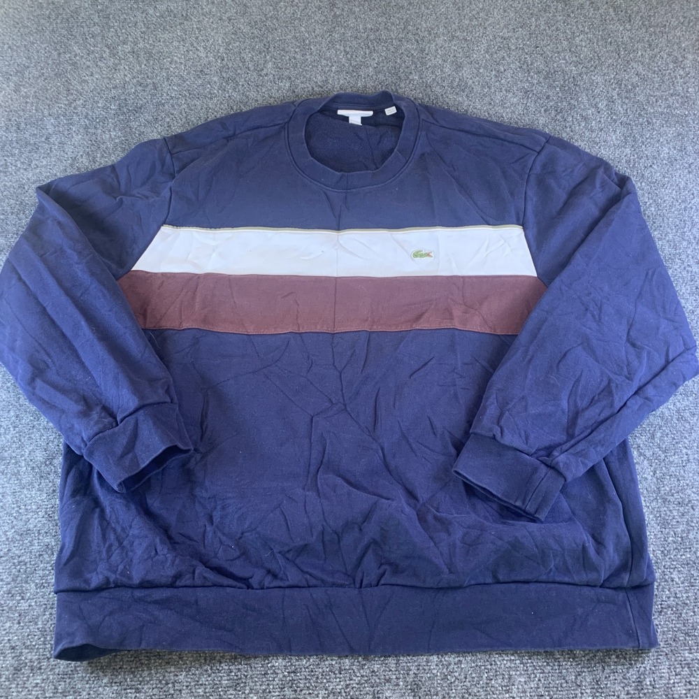 Lacoste Sweatshirt Men 4XL Blue Multi Colorblock Fleece Lined Cotton Classic Fit
